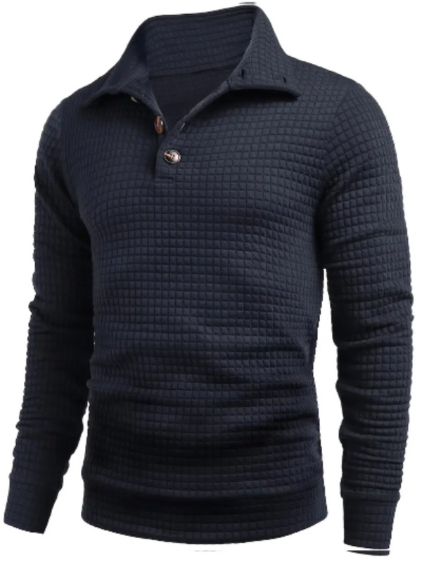 Men’s Waffle Knit Pullover | Stand Collar | Lightweight Thermal Layer