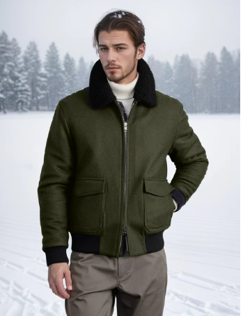 Men’s Bomber Jacket with Faux Fur Collar | Zip-Up Transitional Outerwear