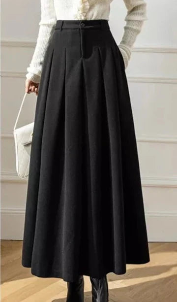 High-Waisted Pleated Maxi Skirt | Wool Blend | Elegant Fall and Winter Style