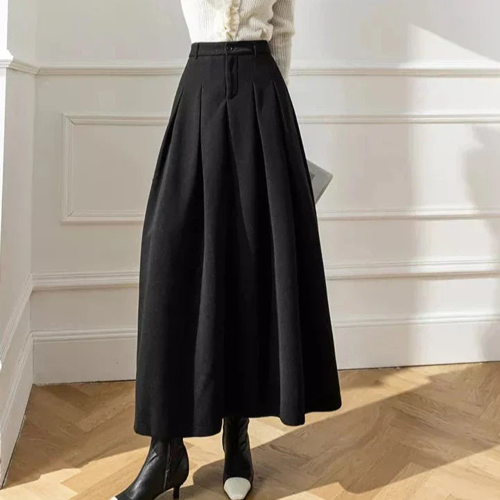 High-Waisted Pleated Maxi Skirt | Wool Blend | Elegant Fall and Winter Style