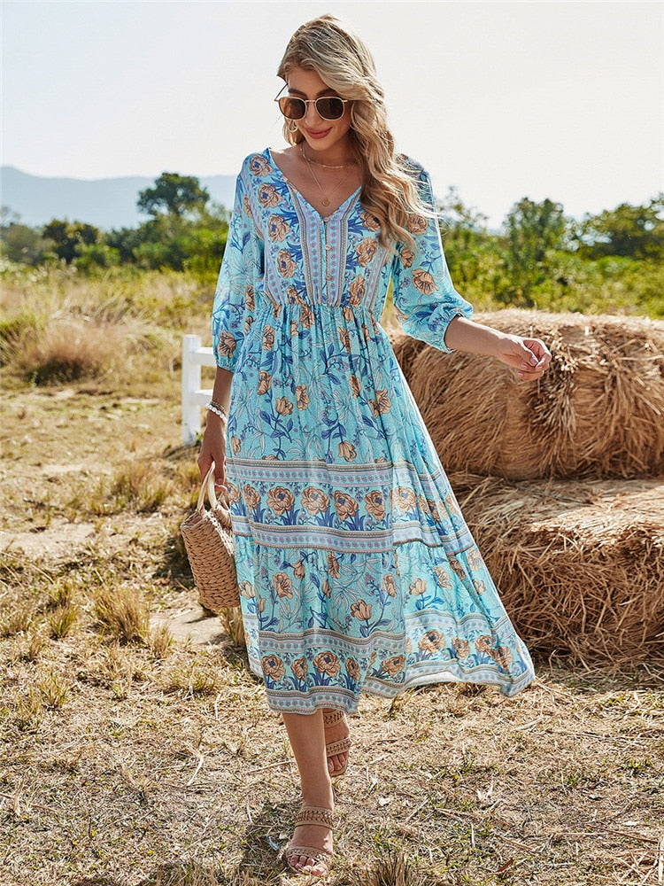 Elodie – Provence Boho Midi Dress