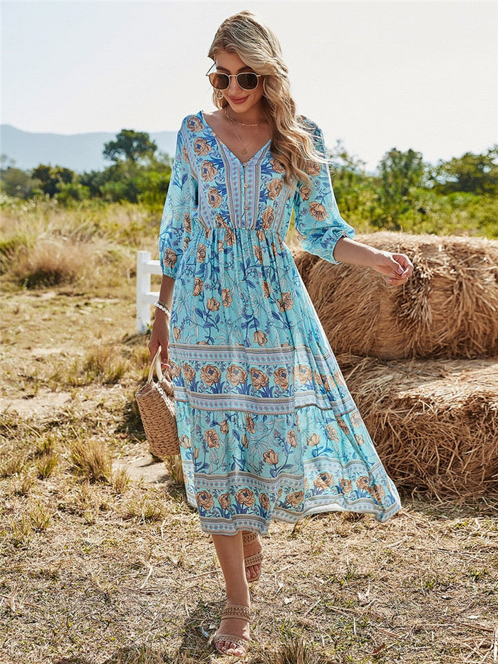 Elodie – Provence Boho Midi Dress