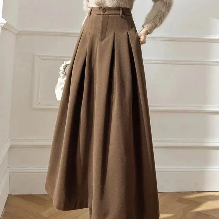 High-Waisted Pleated Maxi Skirt | Wool Blend | Elegant Fall and Winter Style