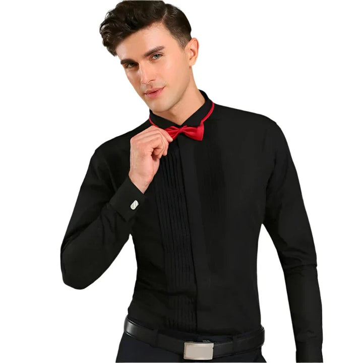 Men’s Formal Dress Shirt with Detachable Red Bow Tie | Slim Fit Evening Wear