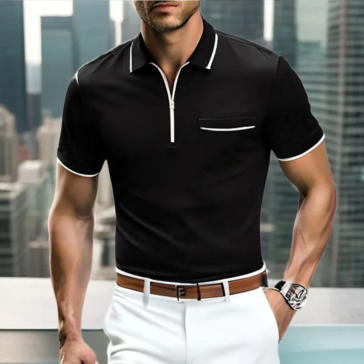 Men's Contrast Trim Polo Shirt | Zipper Collar | Smart Casual Stretch Fit
