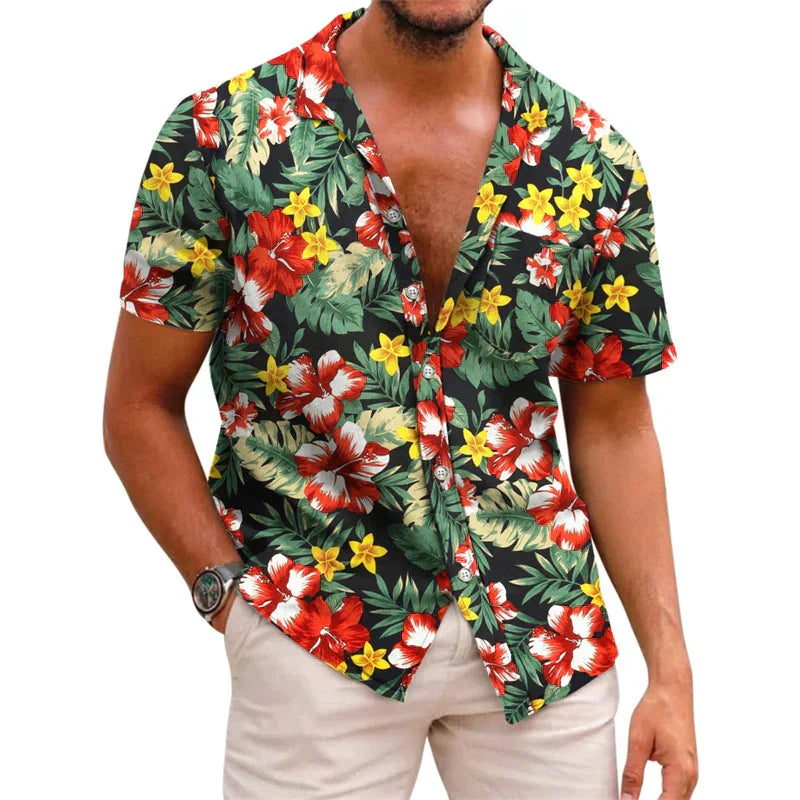 Men's Short Sleeve Shirt | Tropical Print | Lightweight Cotton Blend