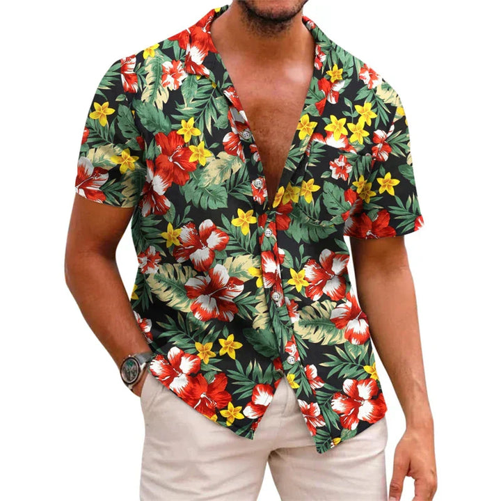 Men's Short Sleeve Shirt | Tropical Print | Lightweight Cotton Blend