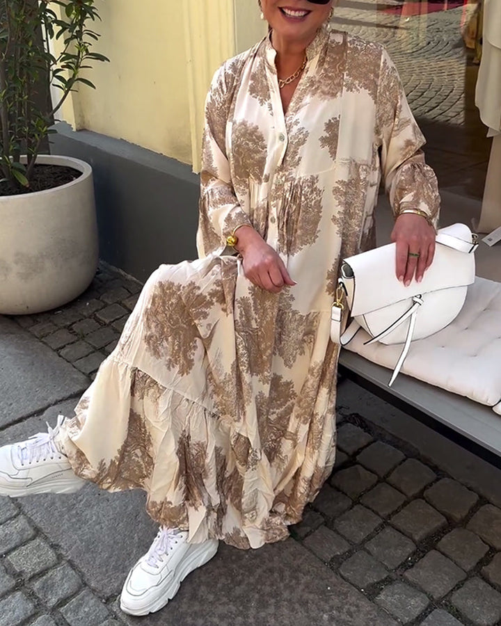 Greta - Loose Patchwork Dress with V-Neck and Printed Bell Sleeves