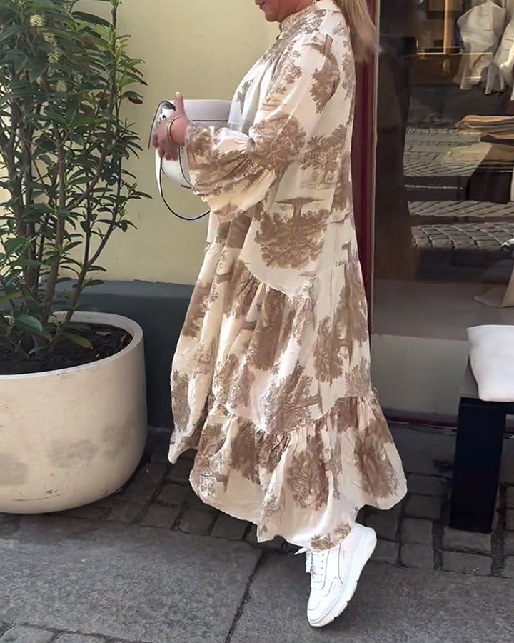 Greta - Loose Patchwork Dress with V-Neck and Printed Bell Sleeves