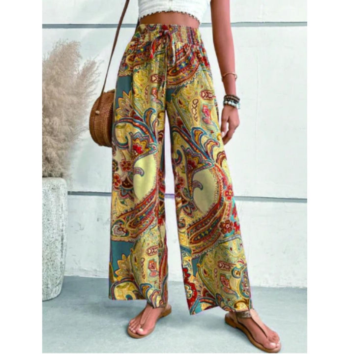 Women's Paisley Print Wide-Leg Pants | High-Waisted Lightweight Trousers | Boho Summer Outfit