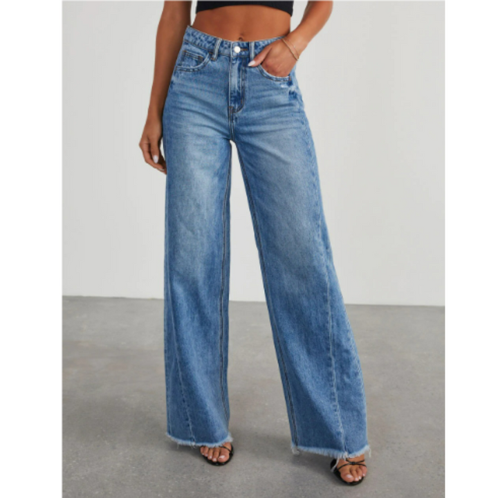High-Rise Wide-Leg Jeans | Raw Hem Denim | Vintage Wash Fit