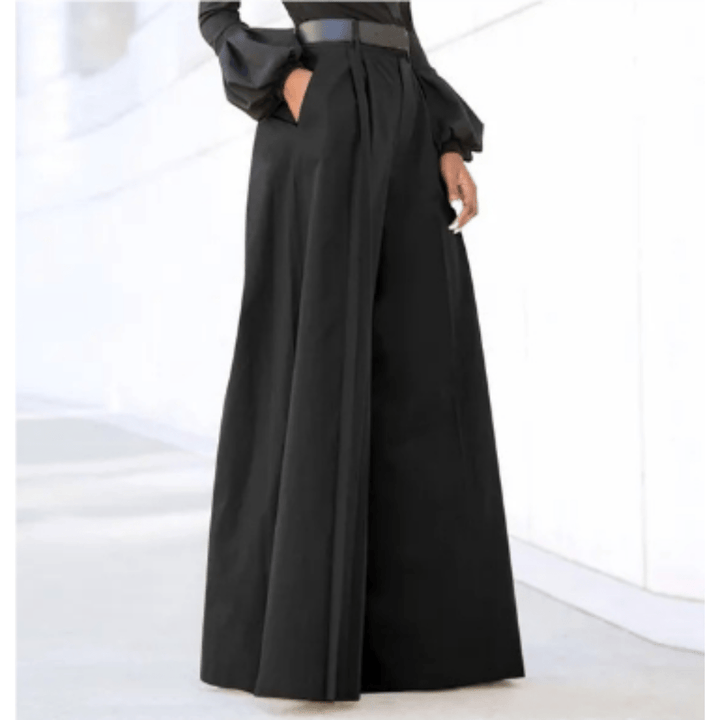 High-Waisted Wide-Leg Trousers | Tailored Pleat Front | Flowy Formal Fit
