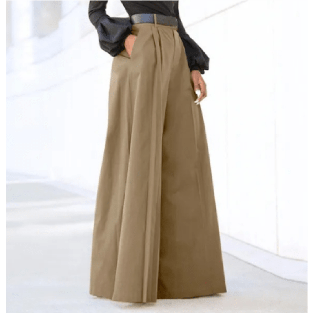 High-Waisted Wide-Leg Trousers | Tailored Pleat Front | Flowy Formal Fit