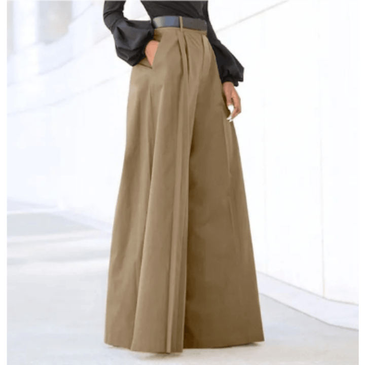 High-Waisted Wide-Leg Trousers | Tailored Pleat Front | Flowy Formal Fit