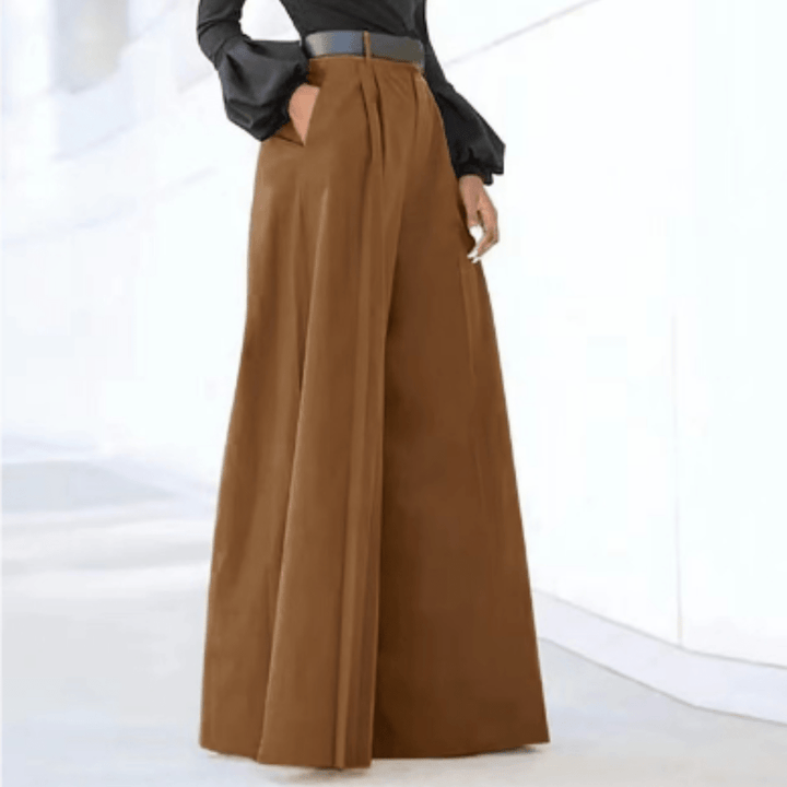 High-Waisted Wide-Leg Trousers | Tailored Pleat Front | Flowy Formal Fit