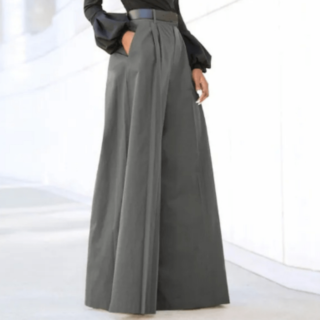 High-Waisted Wide-Leg Trousers | Tailored Pleat Front | Flowy Formal Fit