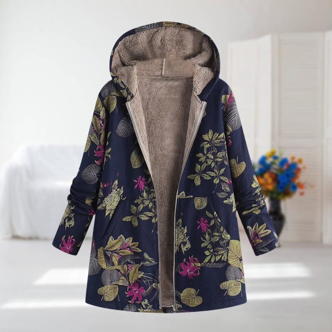 Tavirae - Warm fleece-lined jacket with hood and floral print