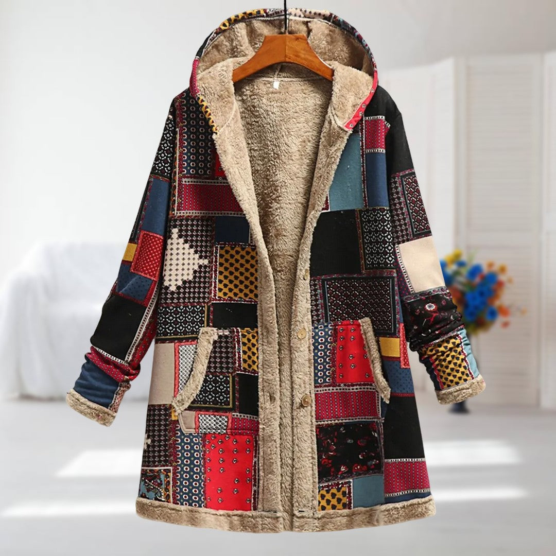 Tavirae - Warm fleece-lined jacket with hood and floral print