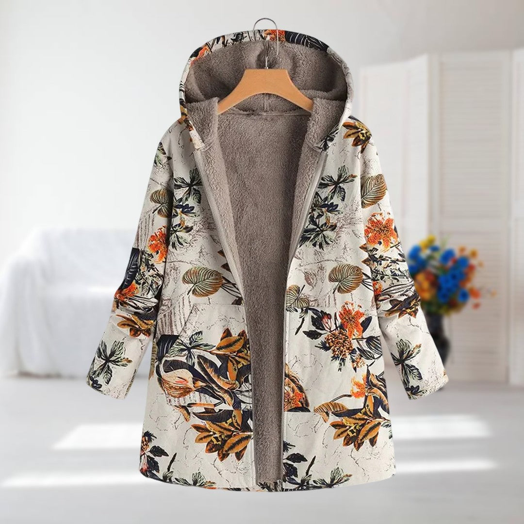 Tavirae - Warm fleece-lined jacket with hood and floral print
