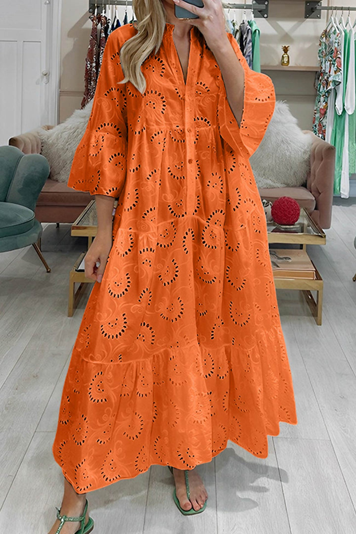 Noa - Cotton dress with embroidered sleeves and V-neck