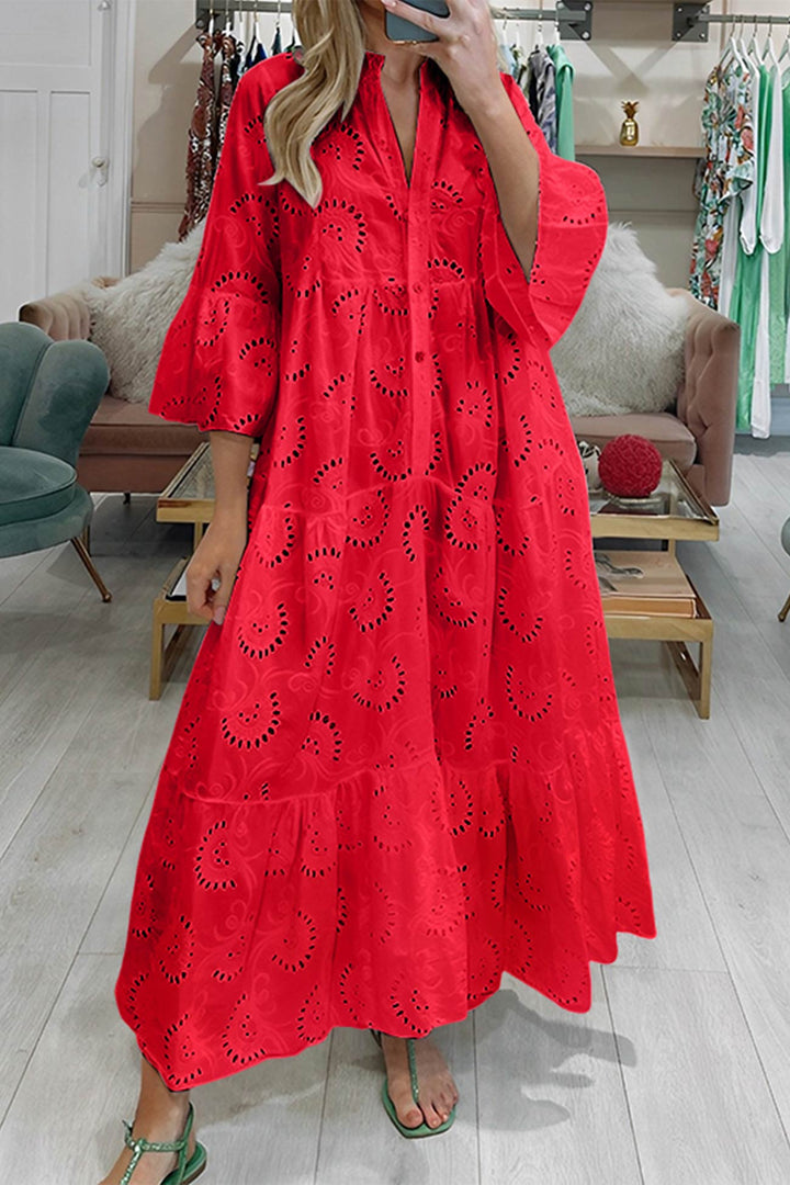 Noa - Cotton dress with embroidered sleeves and V-neck