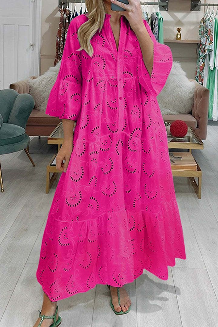 Noa - Cotton dress with embroidered sleeves and V-neck