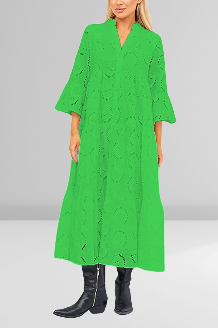 Noa - Cotton dress with embroidered sleeves and V-neck