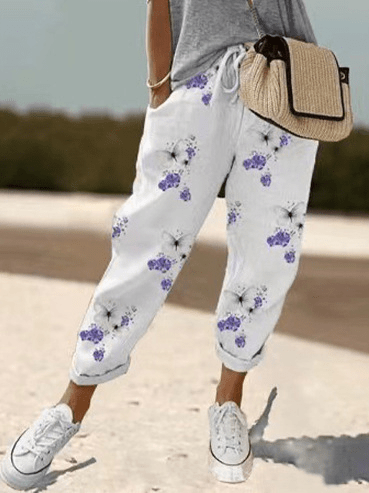 Linen Blend Jogger Pants | Drawstring Waist | Rolled Hem Casual Fit