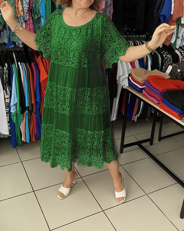 Gwenira - Elegant Plain Lace Dress - Subtle Refinement for All Occasions