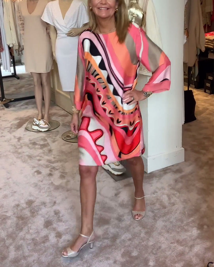 Katherine - Trendy Round Neck Printed Midi Dress