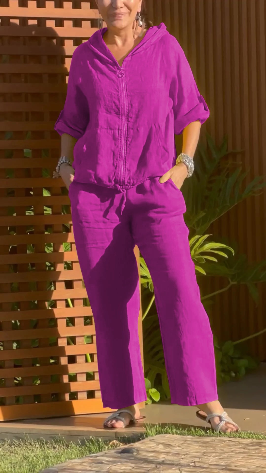 Kassira - Two-piece set with hood and zipper in cotton and linen