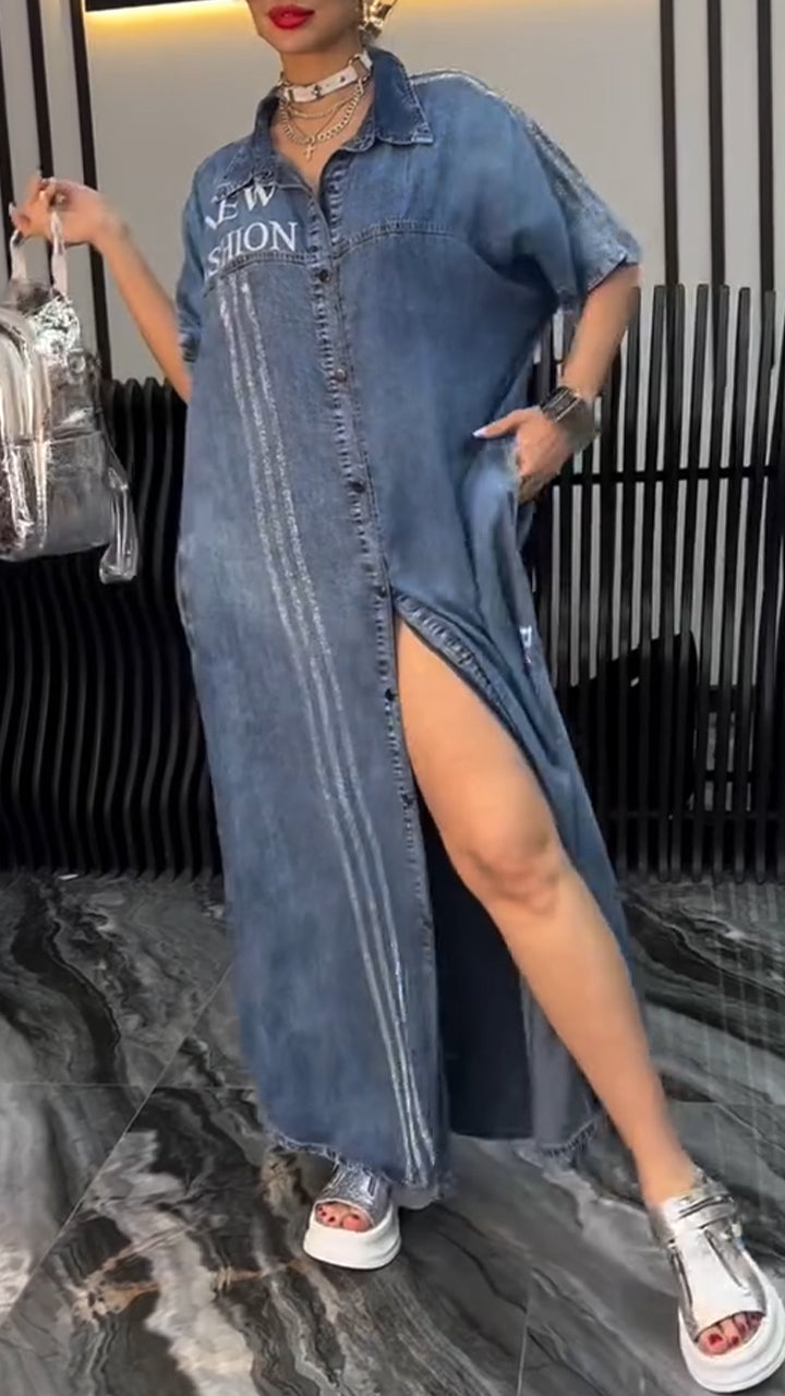 Fiora - Women's Tencel Denim Dress with Lapels