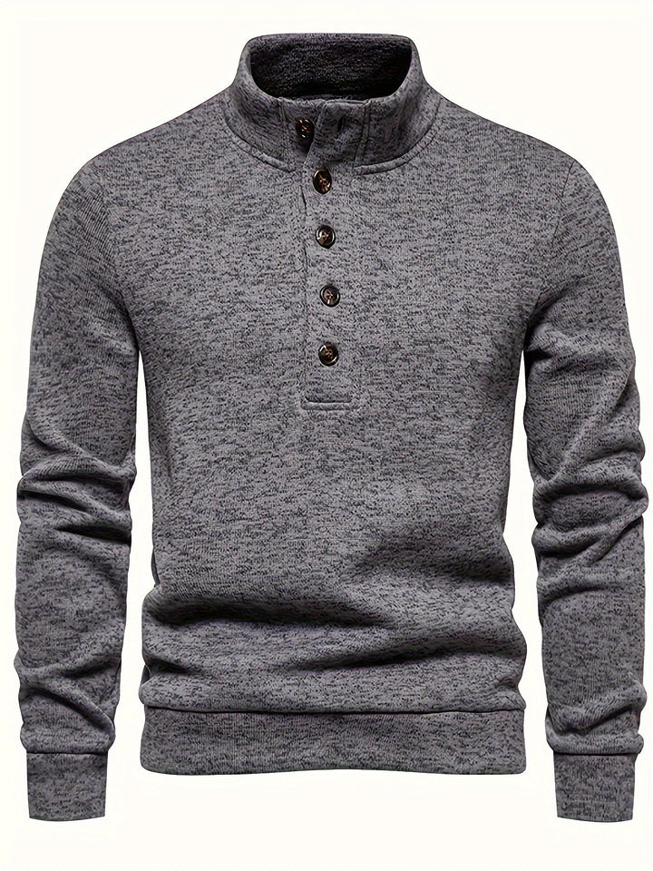 Men’s Button Mock Neck Sweater | Textured Knit Pullover | Cold Weather Casual Essential