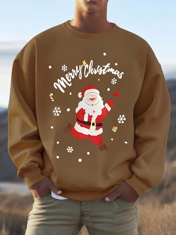 Men's Christmas Graphic Sweatshirt | Santa Print Pullover | Holiday Fleece Crew