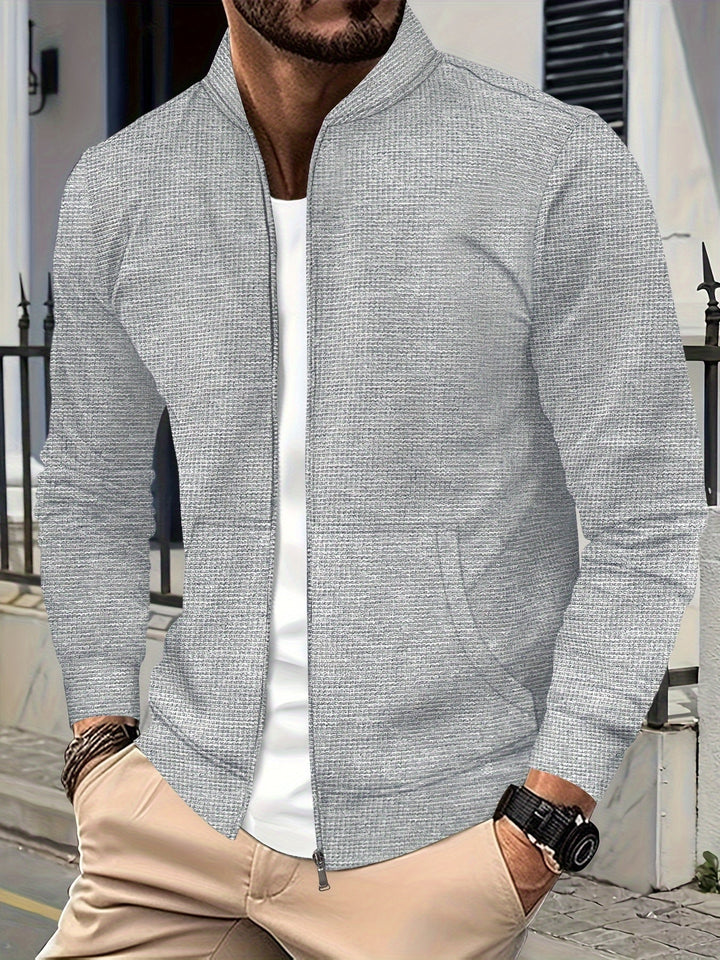 Men's Textured Knit Bomber Jacket | Casual Zip-Up | Lightweight Streetwear Layer