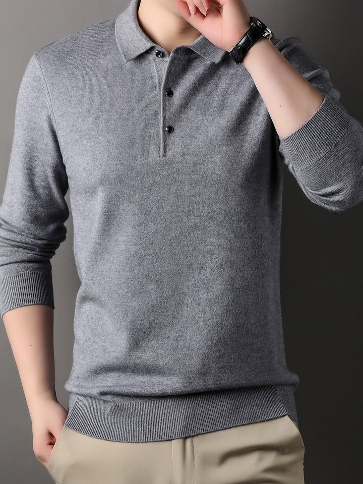 Men’s Knit Polo Sweater | Lightweight Button Collar Pullover | Casual Smart Layer