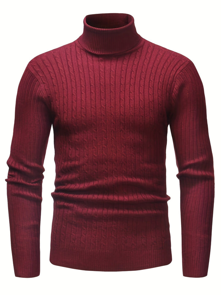 Men’s Cable Knit Turtleneck Sweater | Slim Fit Winter Pullover