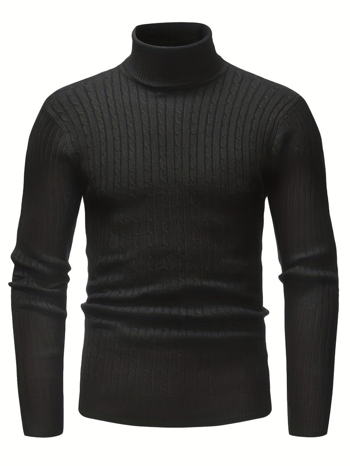 Men’s Cable Knit Turtleneck Sweater | Slim Fit Winter Pullover