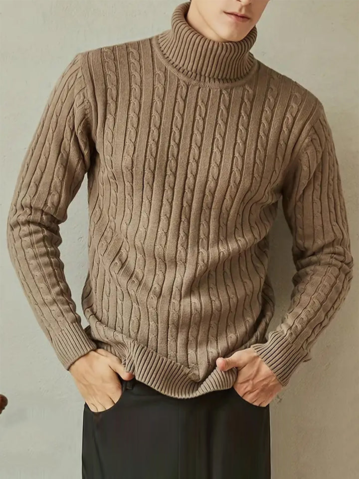 Men’s Cable Knit Turtleneck Sweater | Slim Fit Winter Pullover