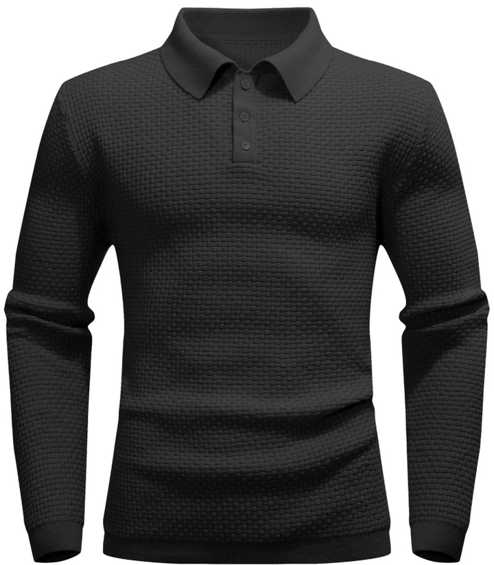 Men’s Long-Sleeve Textured Polo Shirt | Waffle Knit | Smart Casual Essential