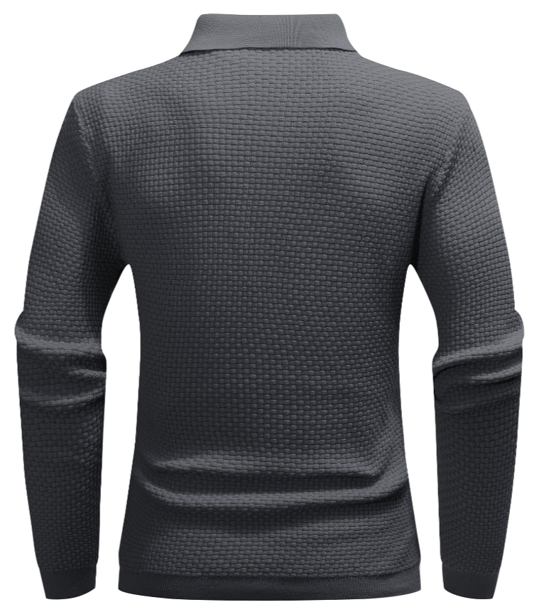 Men’s Long-Sleeve Textured Polo Shirt | Waffle Knit | Smart Casual Essential