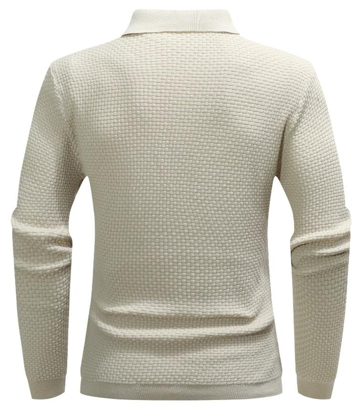 Men’s Long-Sleeve Textured Polo Shirt | Waffle Knit | Smart Casual Essential