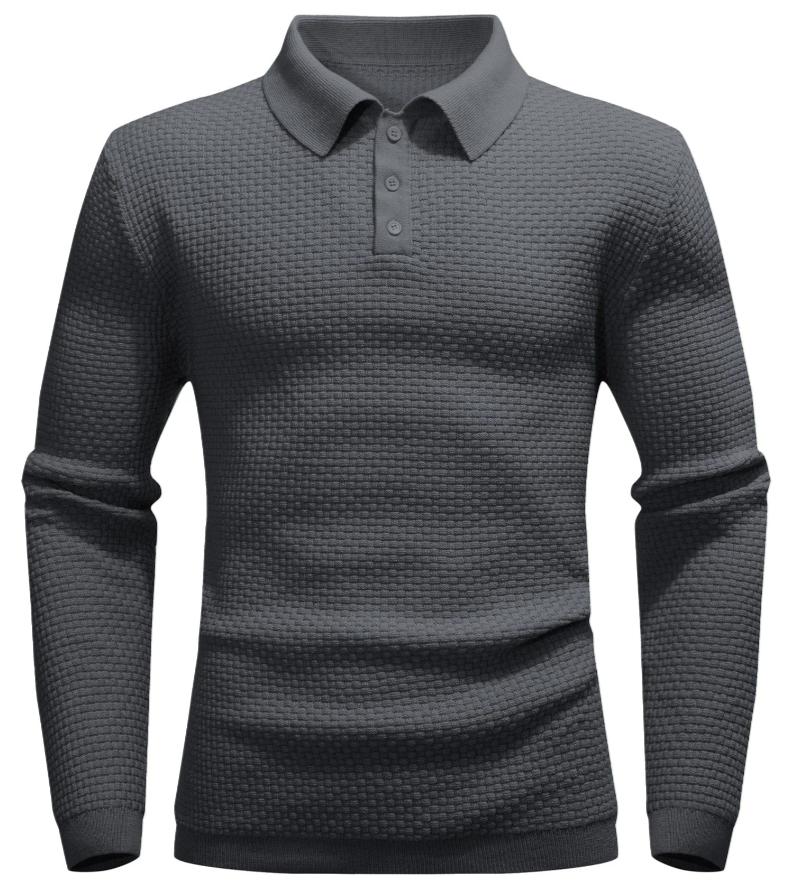 Men’s Long-Sleeve Textured Polo Shirt | Waffle Knit | Smart Casual Essential