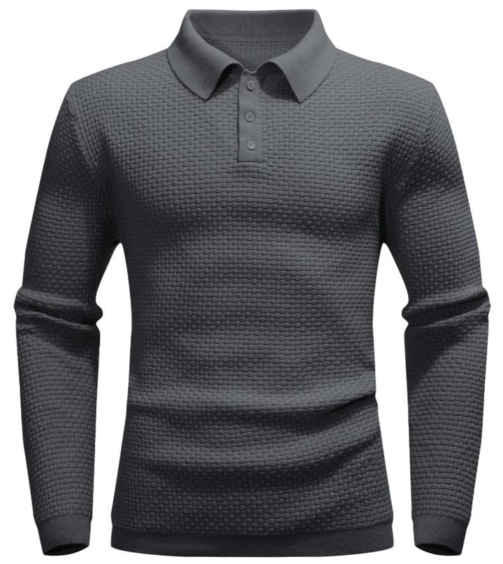 Men’s Long-Sleeve Textured Polo Shirt | Waffle Knit | Smart Casual Essential