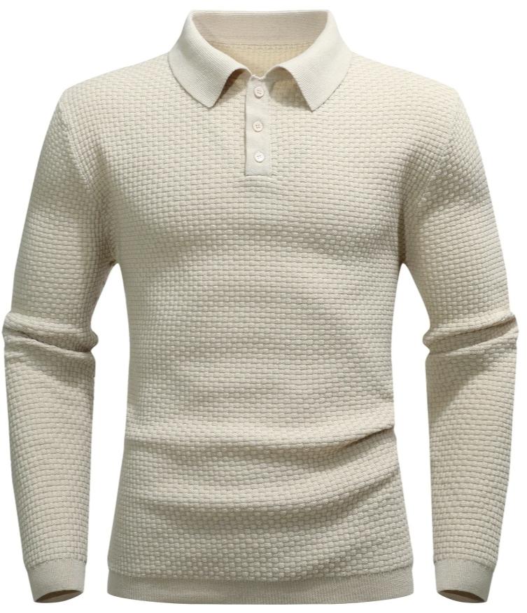 Men’s Long-Sleeve Textured Polo Shirt | Waffle Knit | Smart Casual Essential