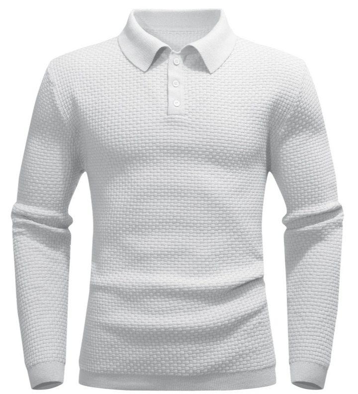 Men’s Long-Sleeve Textured Polo Shirt | Waffle Knit | Smart Casual Essential
