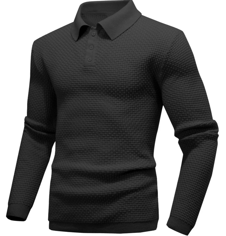 Men’s Long-Sleeve Textured Polo Shirt | Waffle Knit | Smart Casual Essential