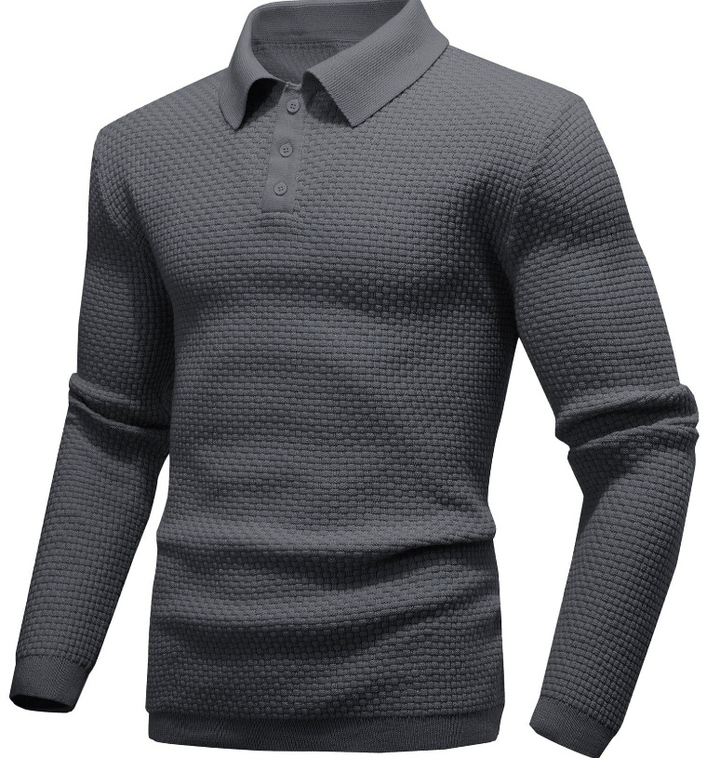 Men’s Long-Sleeve Textured Polo Shirt | Waffle Knit | Smart Casual Essential