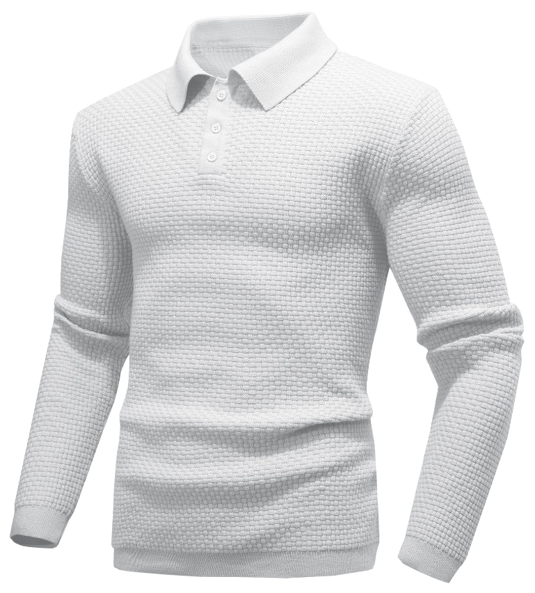 Men’s Long-Sleeve Textured Polo Shirt | Waffle Knit | Smart Casual Essential