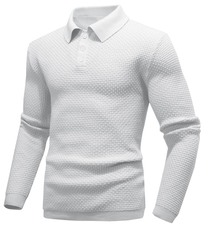 Men’s Long-Sleeve Textured Polo Shirt | Waffle Knit | Smart Casual Essential